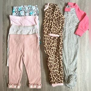 🩷 6 MONTH GIRL FOOTIE PAJAMAS AND 4 LEGGINGS NIKE CARTERS BABY BUNDLE 6 pieces!🩷